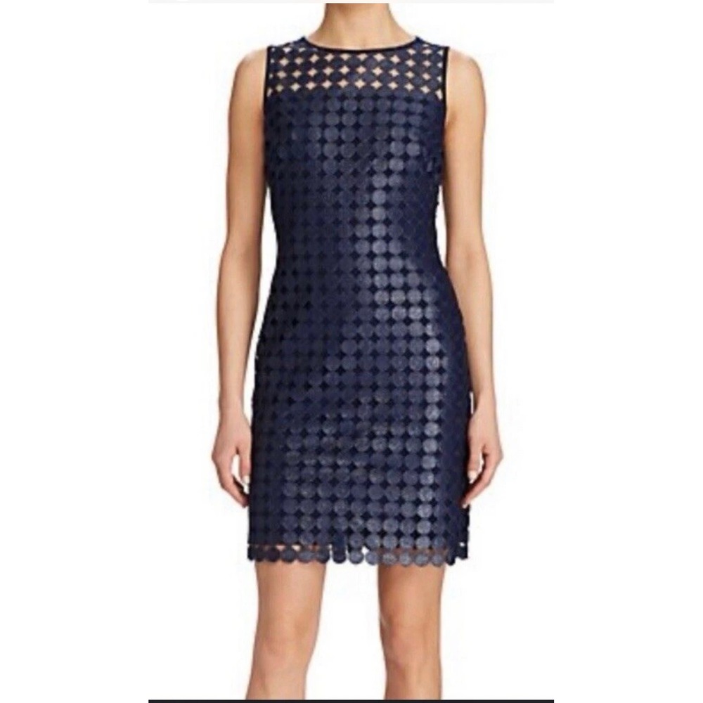 Lauren Ralph Lauren Lace Sheath Dress Womens 6 Navy‎ Blue Geometric Sleeveless